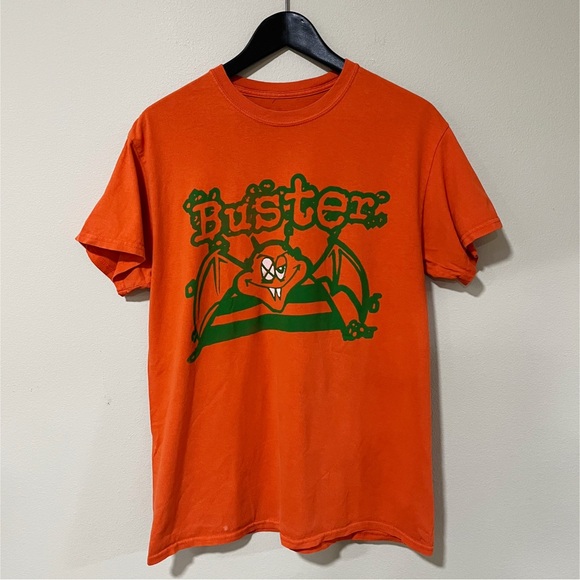 Orange Graphic T-Shirt with Green Bat Design - Picture 3 of 7
